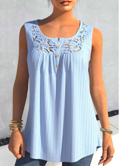 Light Blue Split Neck Lace Tank Top
