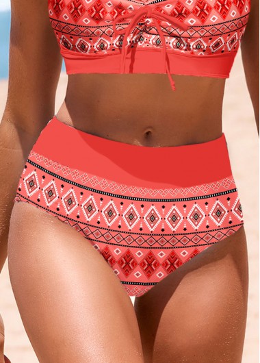ROTITA Coral Geometric Print Mid Waisted Bikini Bottom