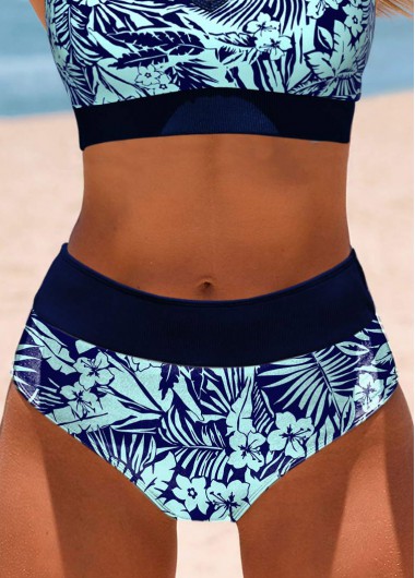 ROTITA Cyan Floral Print Mid Waisted Bikini Bottom
