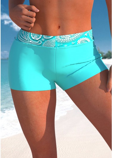 Mid Waisted Cyan Paisley Print Swim Shorts