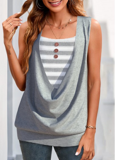ROTITA Fake 2in1 Striped Light Grey Tank Top