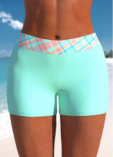 Plaid Mid Waisted Light Blue Swim Shorts