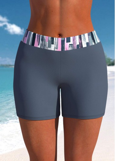 Graffiti Print Dark Grey Mid Waisted Swim Shorts