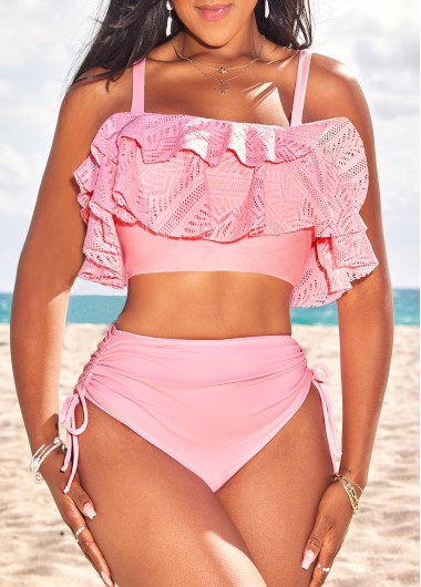 ROTITA Patchwork Light Pink High Waisted Bikini Set