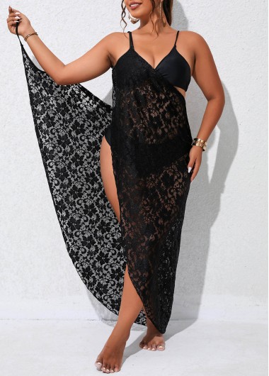 Criss Cross Black Plus Size Cover Up
