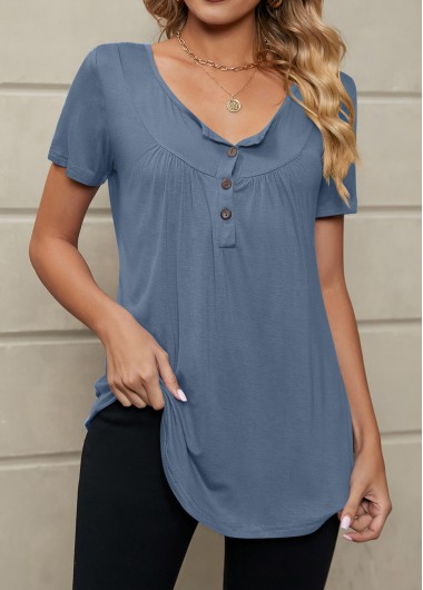 Dusty Blue Lightweigh Round Neck T Shirt