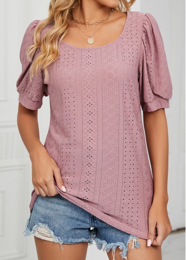 Dusty Pink Round Neck Hole T Shirt