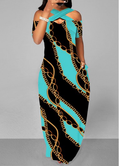 Double Side Pockets Criss Cross Black Maxi Dress