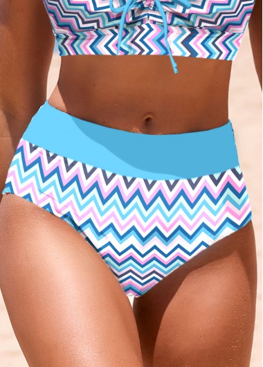 ROTITA Blue Chevron Print Mid Waisted Bikini Bottom