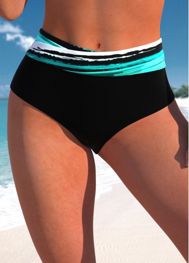 Striped Black Mid Waisted Bikini Bottom