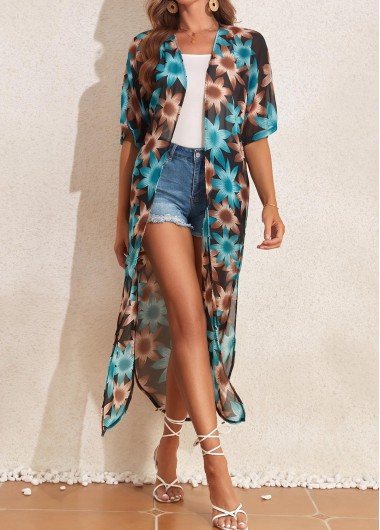 Floral Print Split Multi Color Cover Up