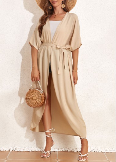 Belted Tie Light Coffee Cover Up