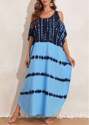 Light Blue Tie Dye Print Cut Out Cover Up