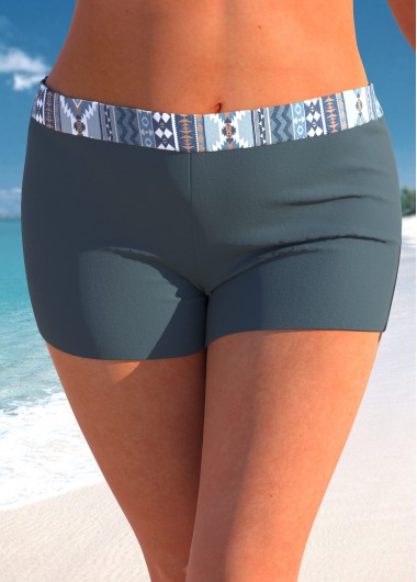 Plus Size Mid Waisted Tribal Print Swim Shorts