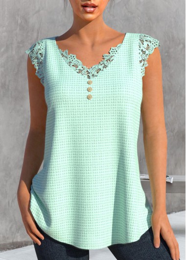 Mint Green V Neck Lace Tank Top