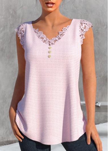 Light Pink V Neck Lace Tank Top