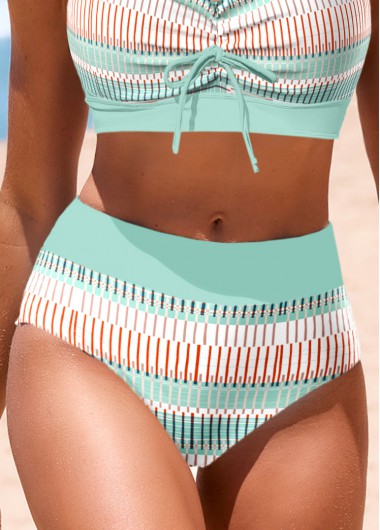 Geometric Print Mint Green Mid Waisted Bikini Bottom