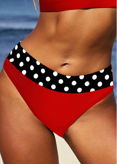 ROTITA Red Polka Dot Mid Waisted Bikini Bottom
