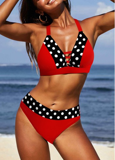 Polka Dot Criss Cross Red Bikini Top