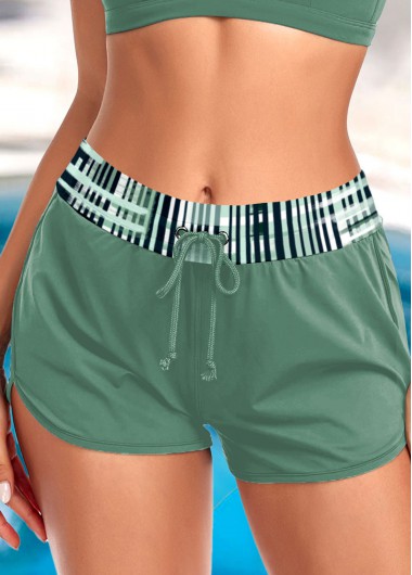 Geometric Print Mid Waisted Sage Green Beach Shorts