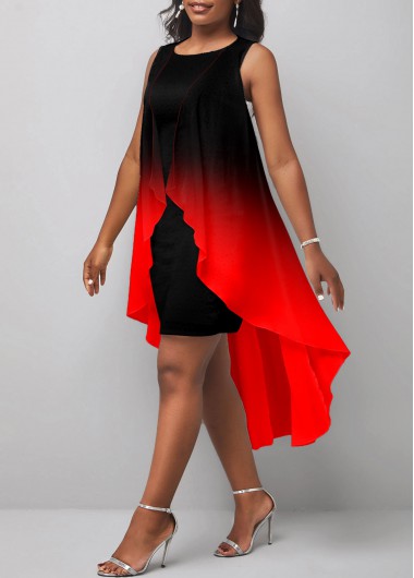 ROTITA Layered Ombre Red High Low A Line Dress