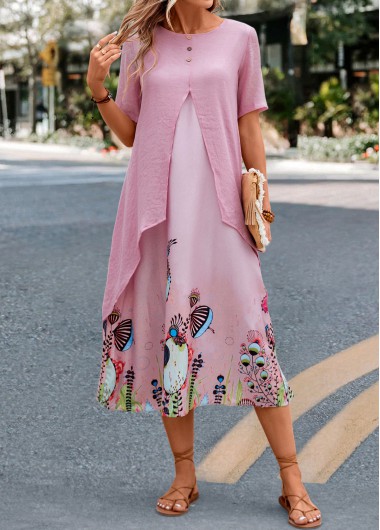 Light Pink A Line Fake 2in1 Dress