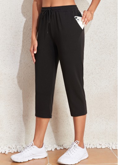 Pocket Black Regular Drawastring High Waisted Pants
