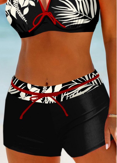 ROTITA Black Leaf Print Mid Waisted Swim Shorts