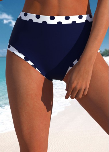 ROTITA Navy Polka Dot High Waisted Bikini Bottom