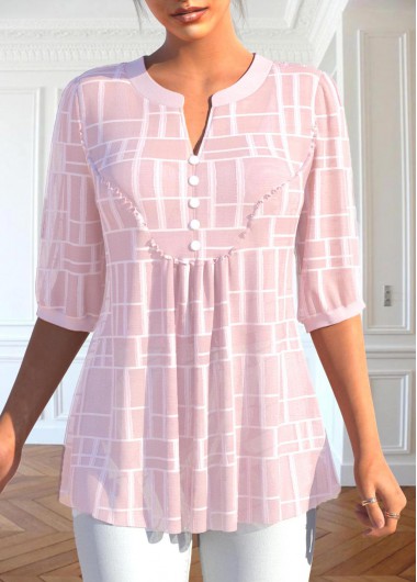 Light Pink Split Neck Button Blouse
