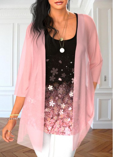 Light Pink Tank Top and Floral Print Cardigan