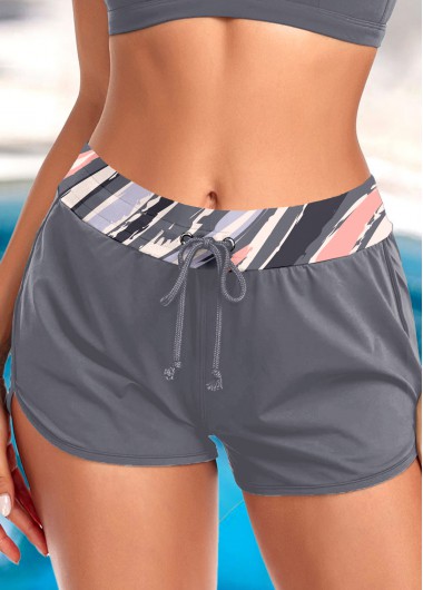 Geometric Print Grey Mid Waisted Beach Shorts