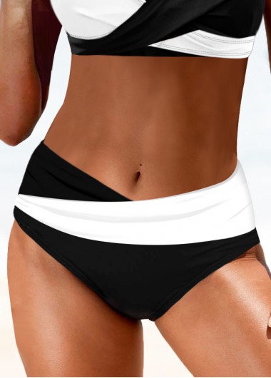ROTITA Black Contrast Mid Waisted Bikini Bottom