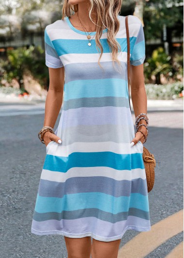 Pocket Striped Multi Color H Shape Dress
