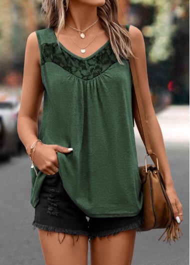 Green Scoop Neck Lace Tank Top