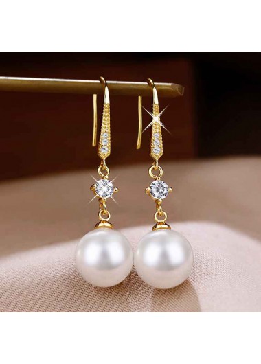 Peal Gold Metal Detail Rhinestone Earrings
