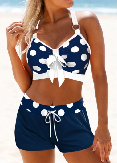 Polka Dot Circular Ring Navy Bikini Top