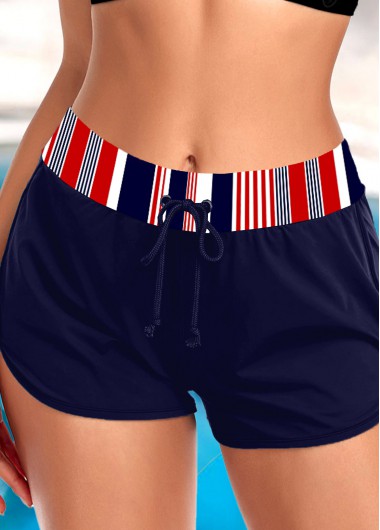 Striped Mid Waisted Navy Swim Shorts