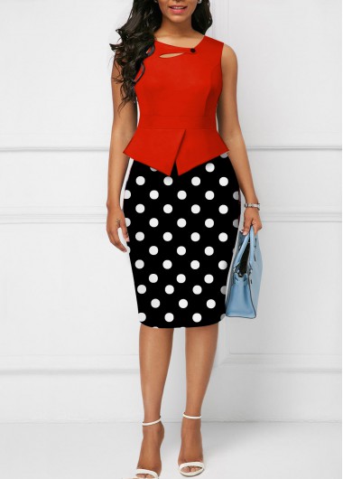 Polka Dot Fake 2in1 Red Bodycon Dress