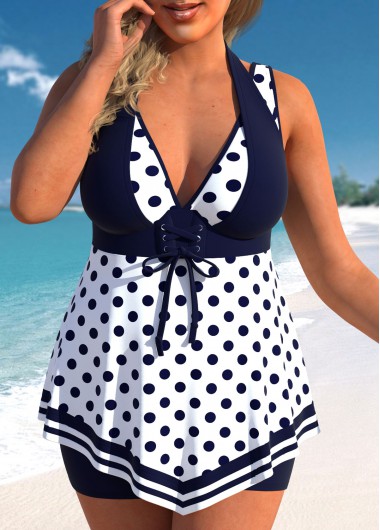 Navy Plus Size Polka Dot Swimdress Top