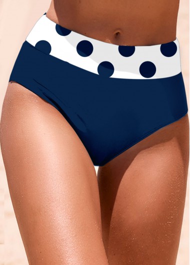ROTITA Navy Polka Dot Mid Waisted Bikini Bottom