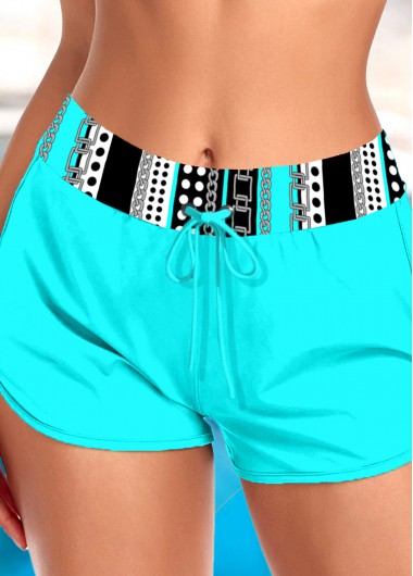 Mid Waisted Cyan Geometric Print Swim Shorts
