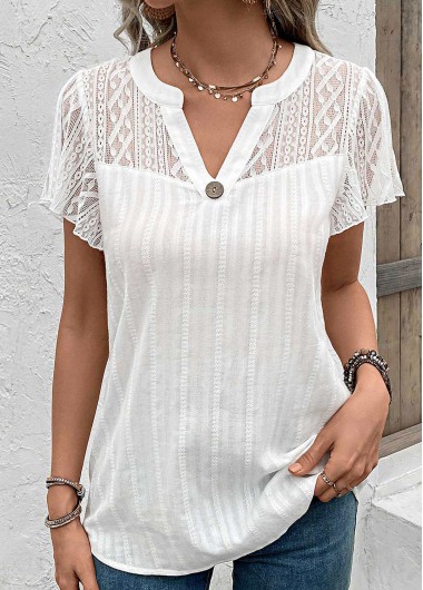 ROTITA Lace White Short Sleeve T Shirt