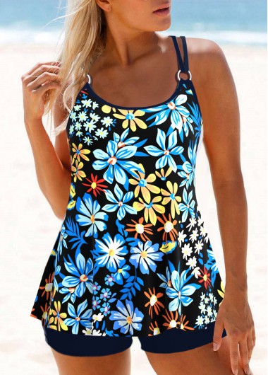 Floral Print Circular Ring Multi Color Tankini Top