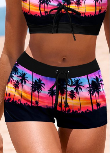 ROTITA Black Landscape Print Mid Waisted Swim Shorts