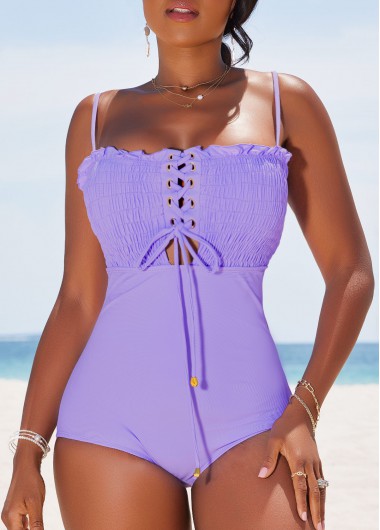 Smocked Purple Stretch One Piece Swimwear