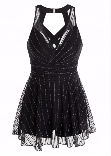ROTITA Lace Criss Cross Black One Piece Swimwear