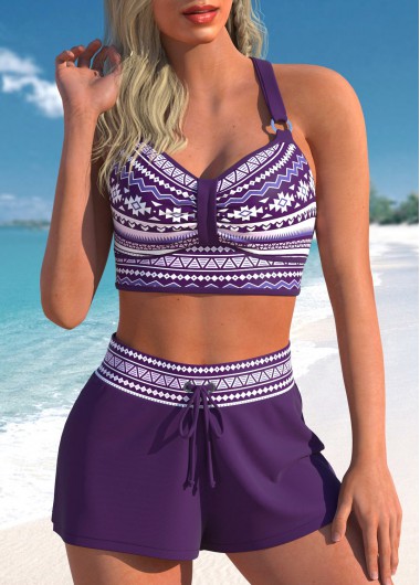 Plus Size Purple Tribal Print Bikini Top