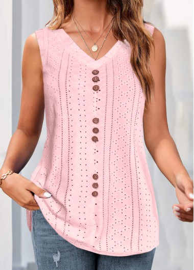 Plus Size Pink Button Sleeveless Tank Top