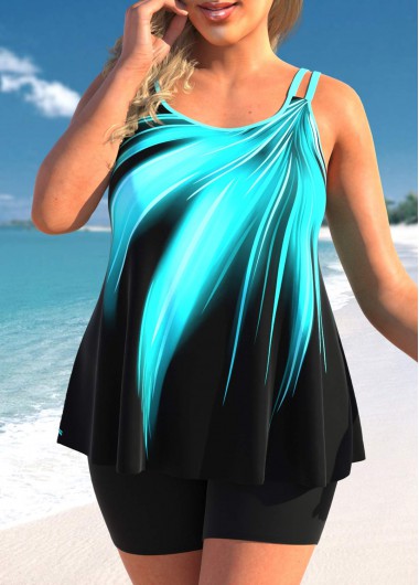 Plus Size Cyan Ombre Tankini Top